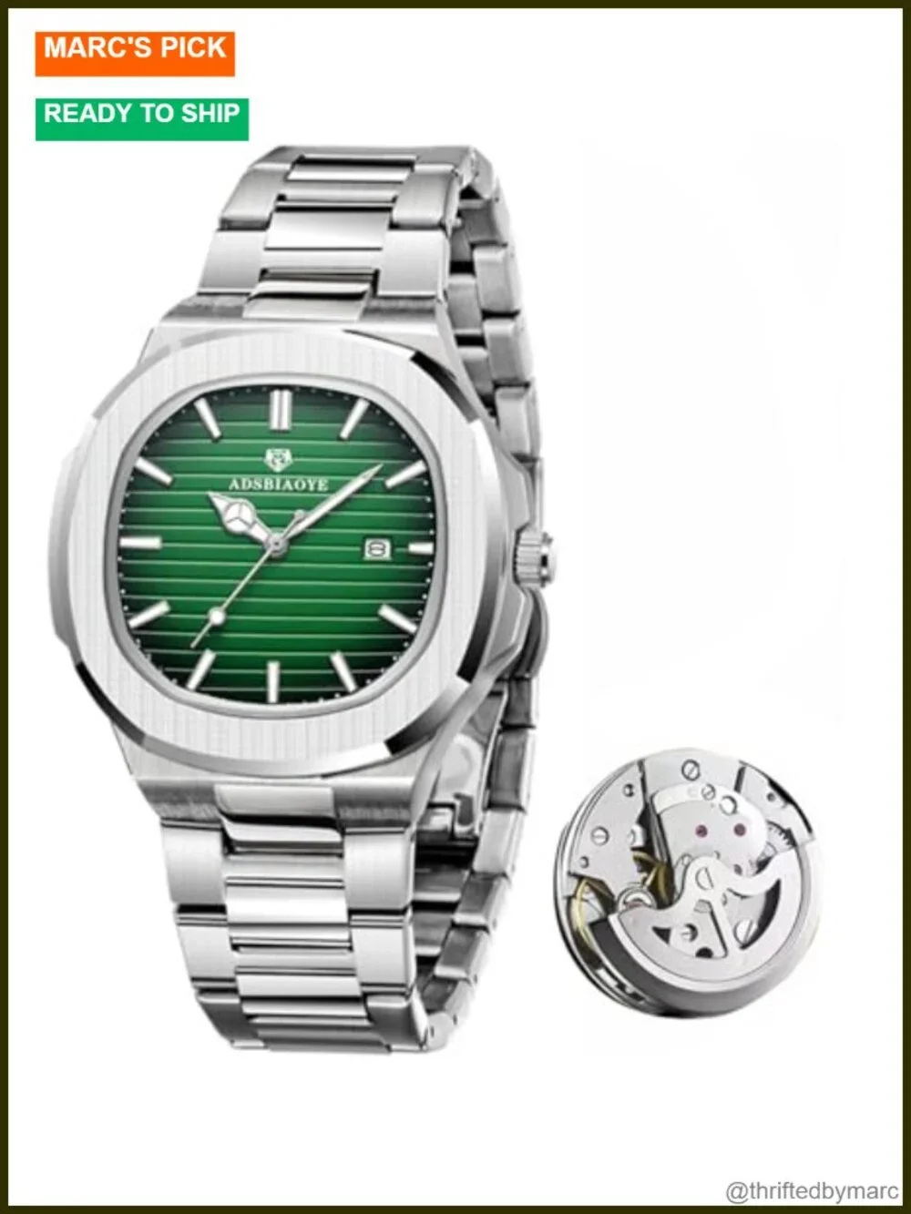 Men's Classic Square Watch Silver Stainless Steel Analog Quartz with Date